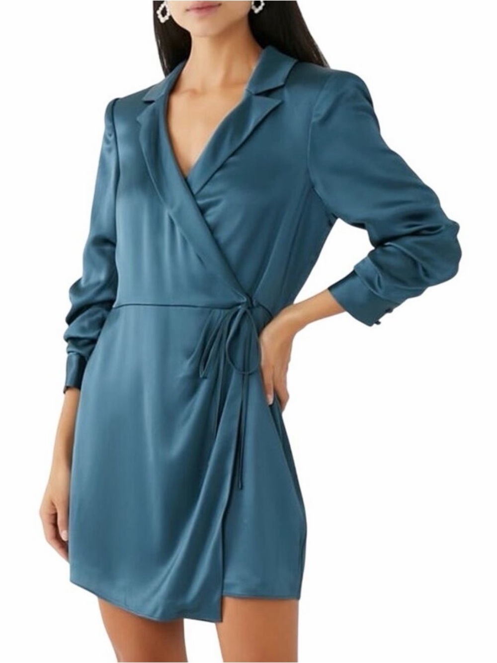 cinq a sept Teal Sabina Satin Wrap Mini Dress